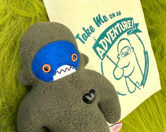 Travel adventure monster friend! Mini sasquatch plush - olive & blue