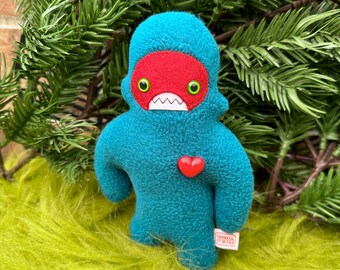 Travel adventure monster friend! Mini sasquatch plush - teal & red