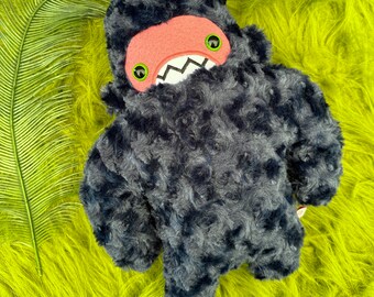 Woolly Sasquatch Handmade Plush...Monster stuffed animal... dk blue & peach