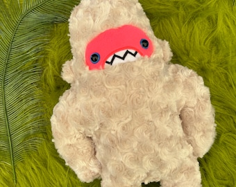 Woolly Sasquatch Handmade Plush...Monster stuffed animal... cream & hot pink