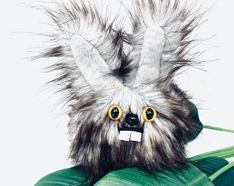 Plush Dust Bunny.... Rabbit stuffed animal handmade in Seattle... grey & brown faux fur