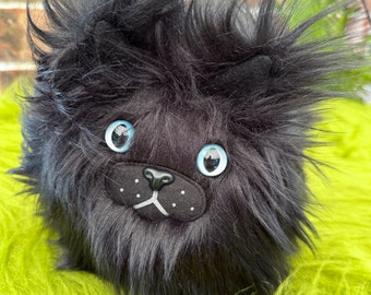 Plush catball -- furry cat handmade stuffed animal -- black faux fur