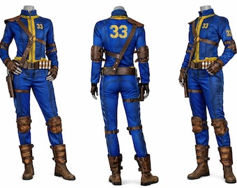 Inspiriert von Lucy MacLean's Fallout Kostüm: Nachhaltiger Hanf Leinen Vault 33 Anzug in clean / Distressed Version