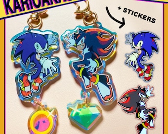 Sonic & Shadow  Holographic Matching Keychains and Stickers | Sonadow, Chaos Emerald, Gold Rings