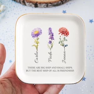 Custom Birth Flower Jewelry Dish, Birthday Gift, Bridesmaid Gift, Custom Gift, Jewelry Holder, Friendship Jewelry Dish, Best Friend Gift