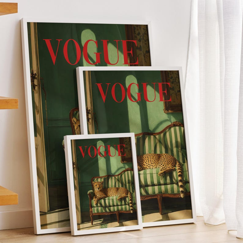 Regal Cheetah Vogue Cover Print, Glam Animal Wall Art, Y2k Style imagem 2