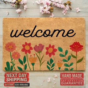 Floral Welcome Doormat, Spring Decor, Home Doormat, Spring Doormat, Colorful Doormat, Entryway Decor, Home Decor, Flower Doormat