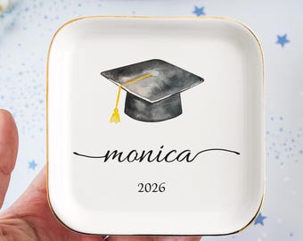 Personalized Graduation Jewelry Dish, Ceramic Ring Holder, Class of 2026 Gift
