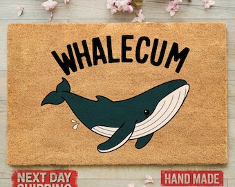 Whalecum Doormat, Beach House Doormat, Beach House Decor, Cute Doormat, Welcome Doormat, Closing Gift, Bohemian Decor, Coir Doormat