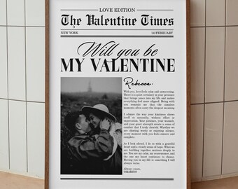 Custom Newspaper Picture Frame, Personalized Couple Wall Art, The Valentine Times Framed Art, Newspaper Art Print, Valentine's Day Gifts