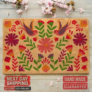 Flower Welcome Doormat, Colorful Doormat, Floral Doormat, Realtor Gift, Housewarming Gift, Coir Doormat, Front Door Mat, Entryway Mat