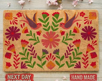 Flower Welcome Doormat, Colorful Doormat, Floral Doormat, Realtor Gift, Housewarming Gift, Coir Doormat, Front Door Mat, Entryway Mat