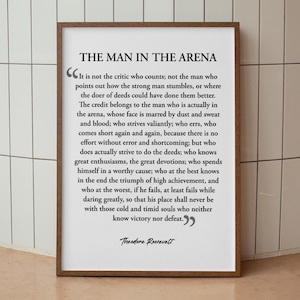 The Man In The Arena Wall Art Print, Inspirational Wall Art, Office Wall Art, Motivational Signs, New Business Gift, Printable Wall Art