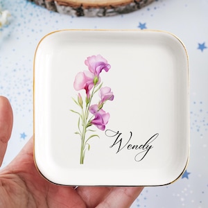 Custom Birth Flower Jewelry Dish, Birthday Gift, Jewelry Dish, Bridesmaid Gift, Custom Gift, Jewelry Holder, Floral Ring Dish, Gift for Her