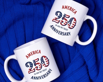 America 250th Anniversary Ceramic Mug, Patriotic Coffee Cup, Retro Mug
