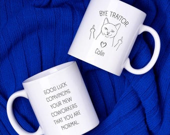 Personalized Bye Traitor Mug, Funny Cat Design, Sarcastic Mug, Coworker Farewell Gift