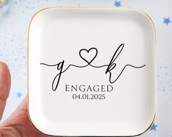 Personalized Engagement Trinket Dish, Custom Ring Dish, Engagement Ring Dish, Newlywed Gift, Anniversary Gift, Letter Ring Dish, Custom Gift