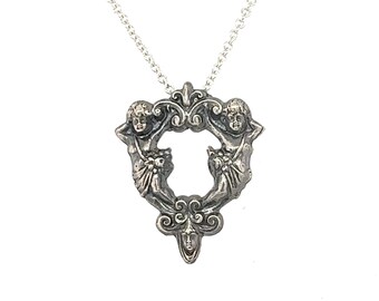 Guardian angels Oxidized Sterling silver Pendant with sterling chain