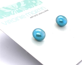Earrings in Sterling silver with Blue Freshwater Pearls - 8 MM