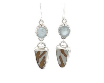 Sterling silver Aquamarine and Owyhee Jasper Earrings 925 Jewelry