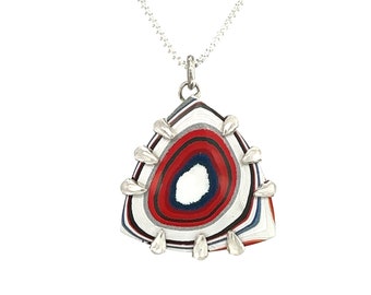 Unisex Sterling silver and Fordite Pendant with Chain 925 jewelry