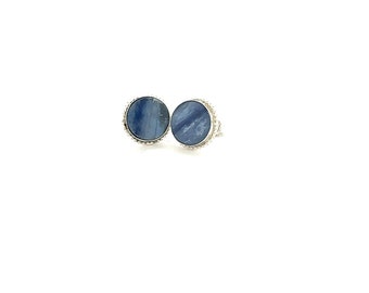 Sterling silver and kyanite Studs Earrings 12MM