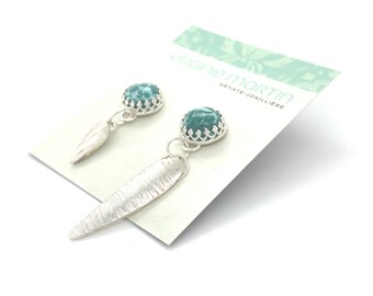 Sterling silver and Turquoise Earrings Asymmetry handmade jewelry