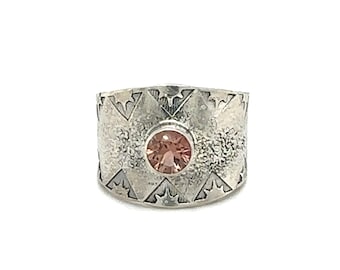 Bague argent sterling et Sunstone ronde  facettée 6 MM  Taille 9 US