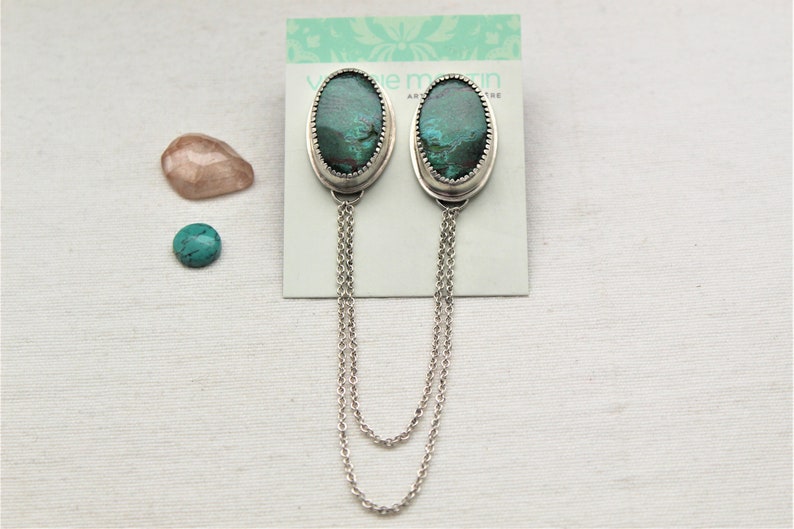 Sterling silver Collar Brooch pin with Malachite Cuprite collar jewelry