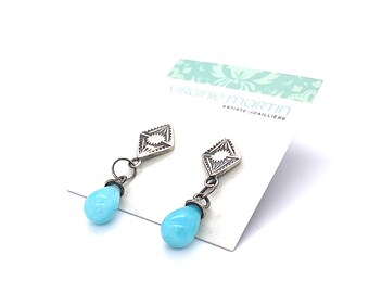 Sterling silver and Amazonite drops Earrings - handmade earrings silver 925