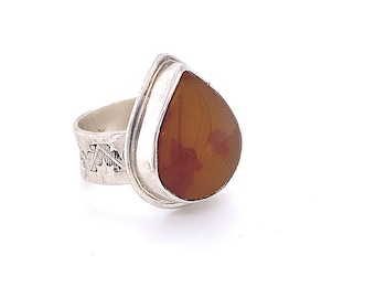 Bague unique argent sterling et Agate Mexicaine - Taille 6.5