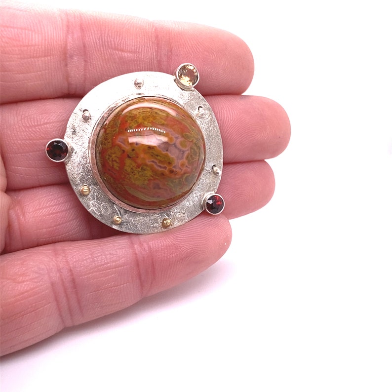 Sterling silver Brooch with Morrocan Red Seam Agate and garnets Gemstones image 5