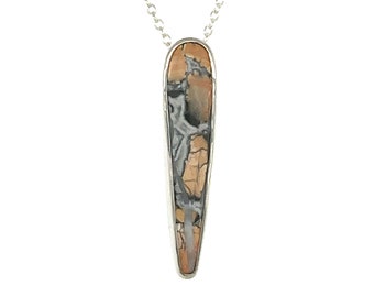 Maligano Jasper Cabochon Pendant in Sterling Silver Adjustable Sterling Chain included