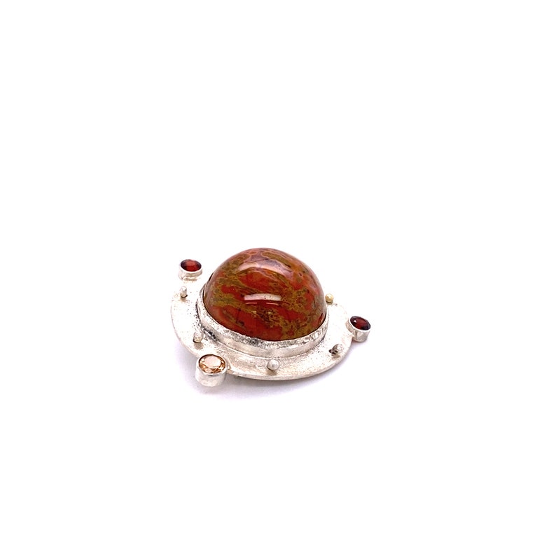 Sterling silver Brooch with Morrocan Red Seam Agate and garnets Gemstones image 3