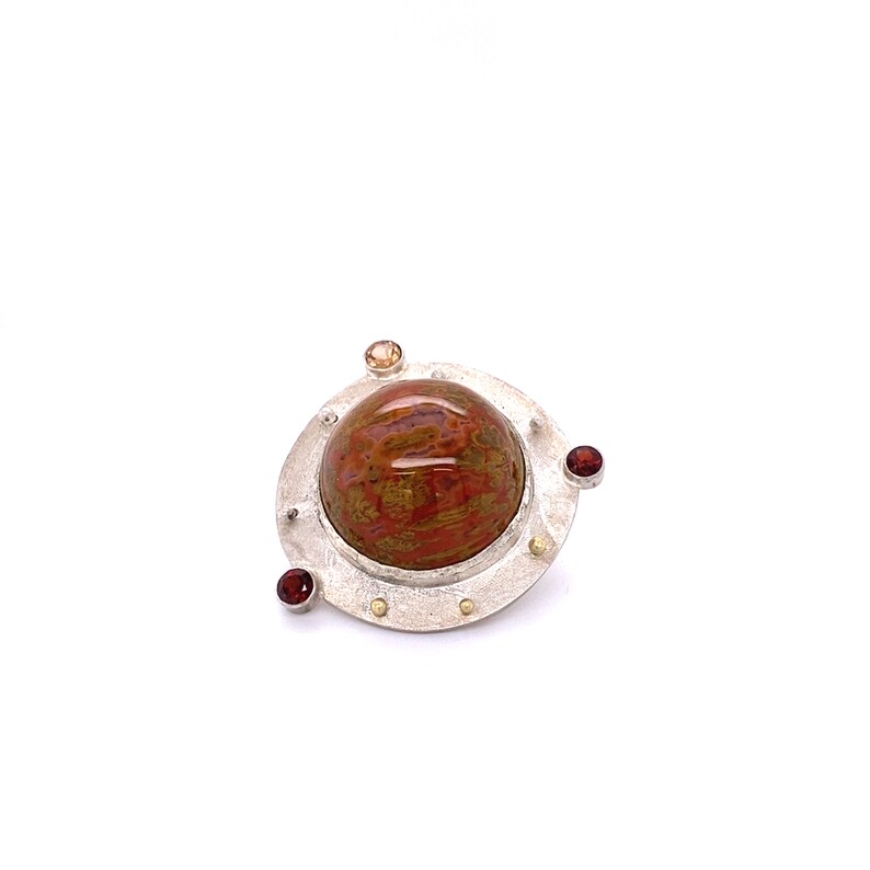 Sterling silver Brooch with Morrocan Red Seam Agate and garnets Gemstones image 1