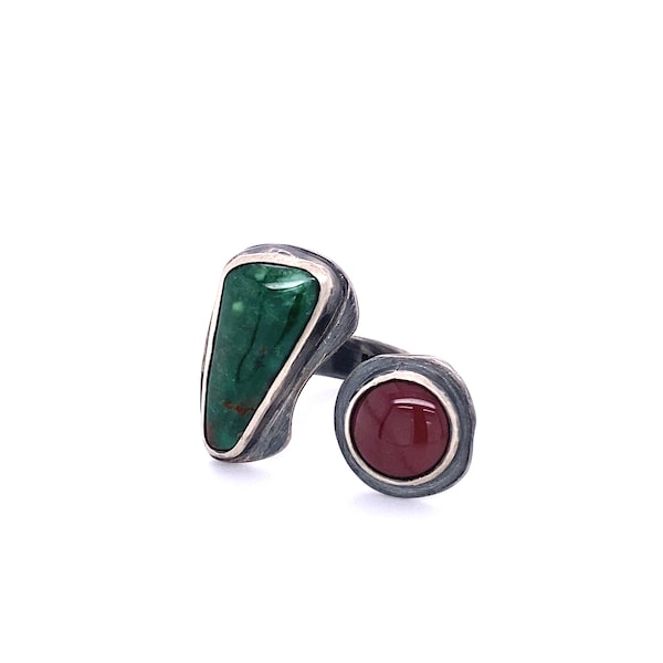 Bague en argent sterling et cabochons de Turquoise et mookaite Taille 7 US