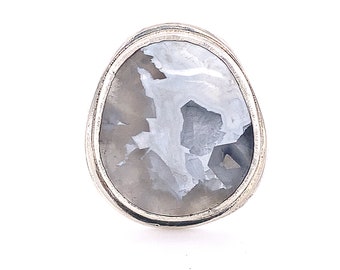 White Brazilian Agate and Sterling Silver Ring Size 6 US Gemstone handmade jewelry