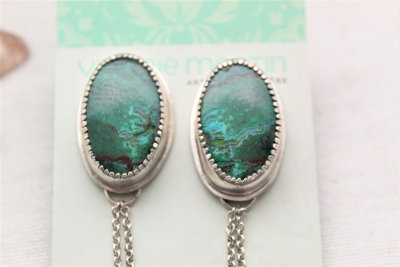 Sterling silver Collar Brooch pin with Malachite Cuprite collar jewelry