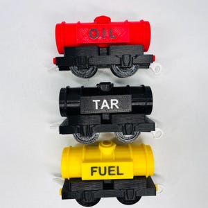 Tanker Trains for Trackmaster Train System -  Oil Fuel Tar - Custom Made -  works with Thomas & Friends track - Lot of 3