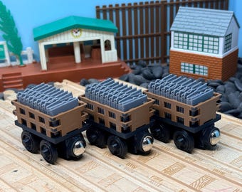 Wooden Railway Slate Cargo Train, Custom 3D Printed, Fits Thomas & Friends