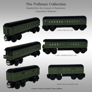 Colección de trenes Pullman de madera hechos a medida para Thomas y otros.