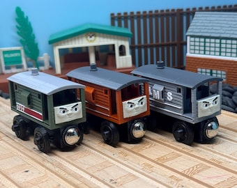 Wooden Railway Brake Van Train with 3D Face Custom Made Thomas  Train Tracks