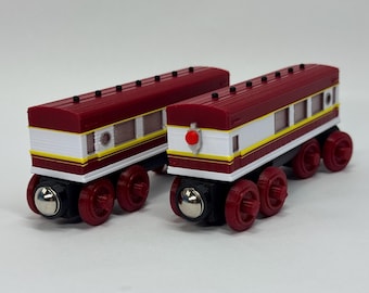 Tren de pasajeros Caitlin y vagón de freno de madera, fabricado a medida para Thomas y sus amigos.