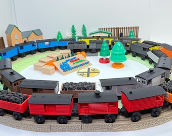 Wooden Railway  Trains  Cargo, Caboose and Box Car Custom Made for Thomas & Friends, Brio and others.