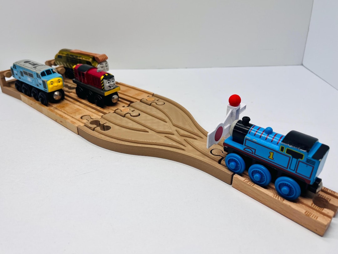 Wooden Railway 3-way Split Track With Bumpers, Compatible With Thomas ...