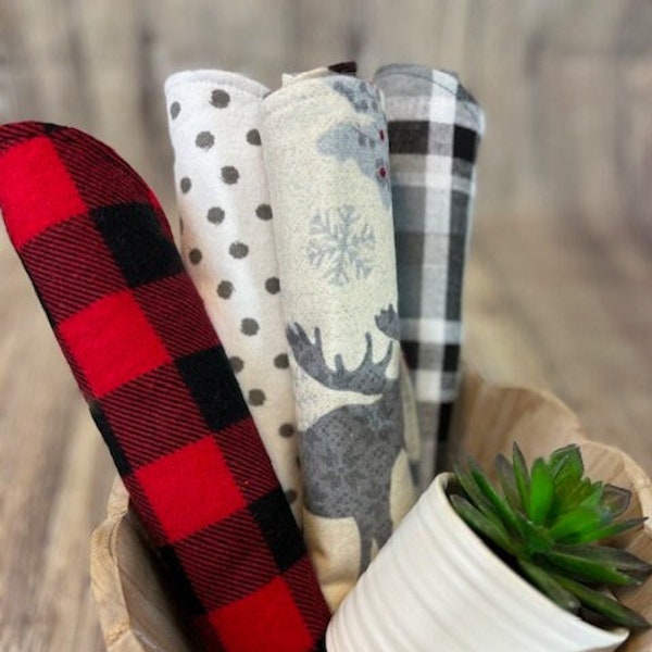 Burp Cloths Baby Boy Set, Plaid Flannel, Moose Print, Red and Black Check, Baby Boy Gift, Plaid Baby Gift, Modern Burp Cloth