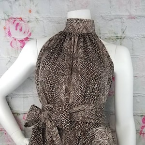Neck Halter Snakeskin Print Top with Bow, Sleeveless Top, Women&#39;s Top, Summer Blouse with Sash, Flowy Tank Top, Animal Print, 90s Vintage