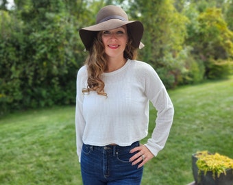 White Crop Sweater, Womens Crop Top,  White Sweater, Fall Sweater, Chenille Sweater, Long Sleeve Sweater, Womens Sweater,