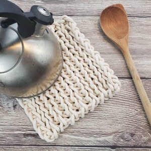 Rope Trivet, Crochet Potholder, Hot Pad, Boho Decor, Natural Pot Holder, Square Trivet, Natural Trivet, Rope Potholder, Rustic Kitchen
