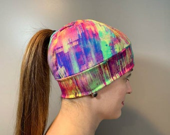 Ponytail Hat - Running Hat - Womens Hat - Workout Hat - Bright Running Hat - Running Beanie - Knit Hat - Fitted Hat - Ponytail Hole